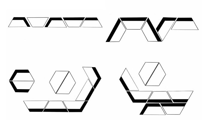 Overhead drawing of “Hive” sectional seating arrangement for Jonathan Louis