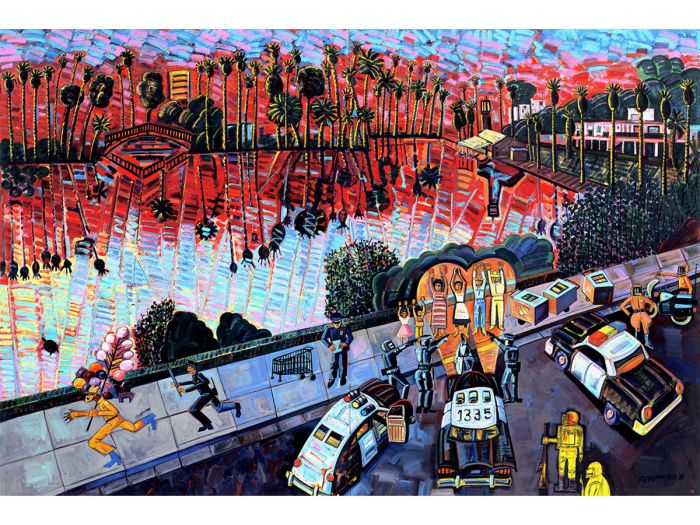Frank Romero, Arrest of the Paleteros, 1996 (Oil on canvas), The Cheech Marin Collection
