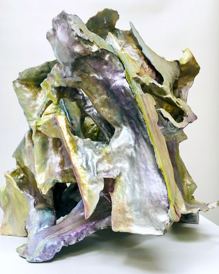 Jacci Den Hartog, Fluvial, studio shot, 2022 (Aluminum, aqua resin, acrylic media, 26 by 26 by 27 inches)