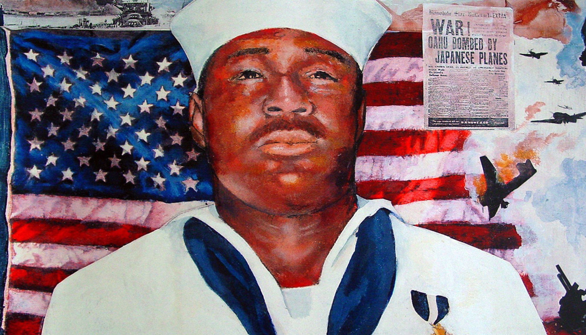 Detail of Portrait of U.S. Navy hero Doris Miller by Michael Massenberg (’91 BFA Graphic Design)